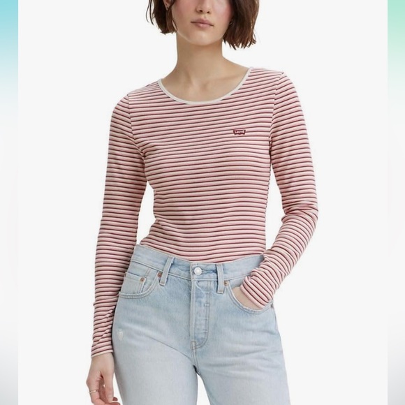 levi’s | maroon and pink striped long sleeve tee - Picture 7 of 8